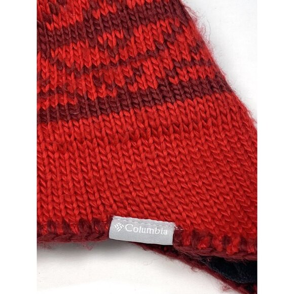 COLUMBIA Adult Unisex One Size O/S Red Knit Fleece Lined WINTER HAT Nordic Cap - Picture 4 of 5